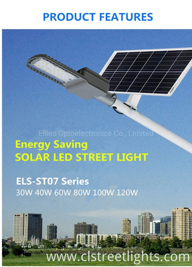 Factory Price Garden Lights All in Two Solar LED Street Light 30W 50W 100W 120W for Public Lighting